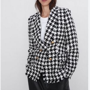 Zara Black and White Houndstooth Blazer